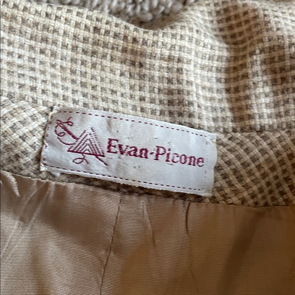 Vintage Evan Picone 100% Wool One-Button Blazer Beige Check Size 4 Made In USA - Picture 3 of 7